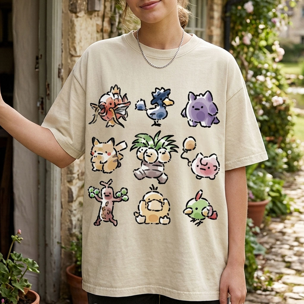 Cute Chibi Pokemon Unisex Vintage Washed Tee