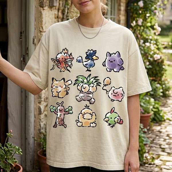 Cute Chibi Pokemon Unisex Vintage Washed Tee