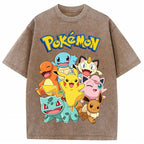Vintage Black Pokemon Group Graphic Tee | Retro Anime Oversized T-Shirt