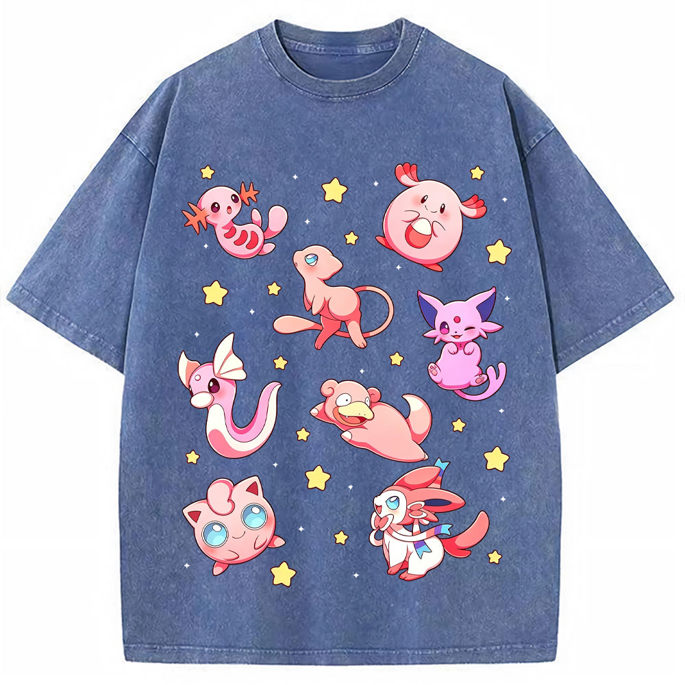 Pink Star Fairy Pokemon Group Cartoon Tee | Pokemon Anime