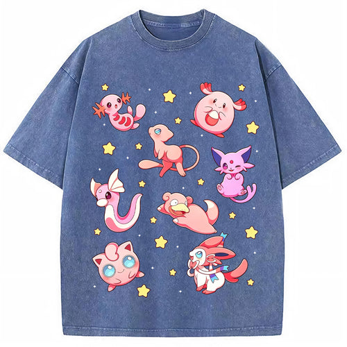 Pink Star Fairy Pokemon Group Cartoon Tee | Pokemon Anime