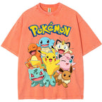 Vintage Black Pokemon Group Graphic Tee | Retro Anime Oversized T-Shirt