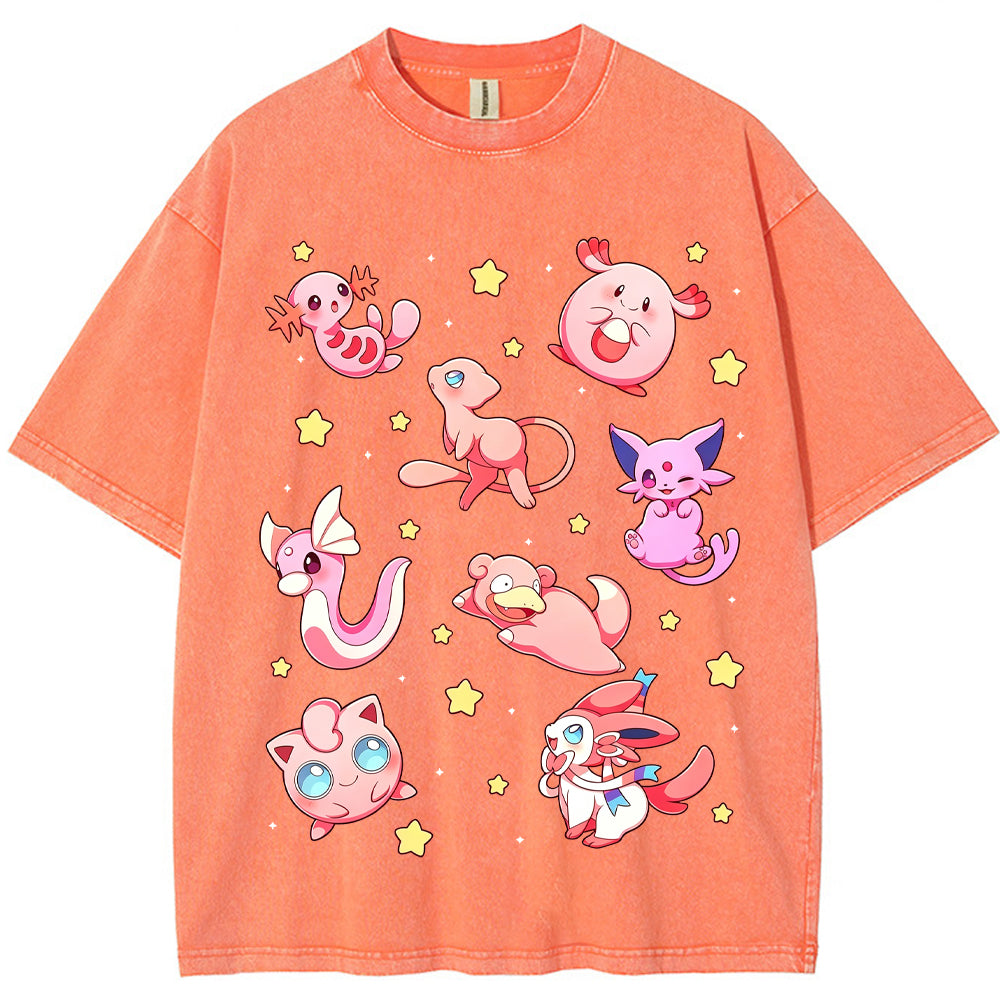 Pink Star Fairy Pokemon Group Cartoon Tee | Pokemon Anime