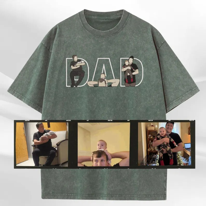 Personalized Dad Embroidered Washed Shirt Main image