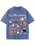 Tis The Season Halloween Doodle Graphic Vintage Washed Cotton T Shirt