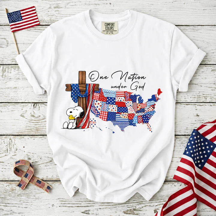 One Nation Under God Christian Patriotic Map T-Shirt