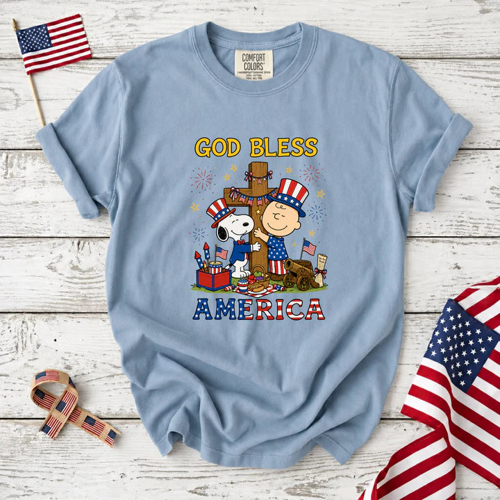 God Bless America Patriotic Friends Cross T-Shirt Main image
