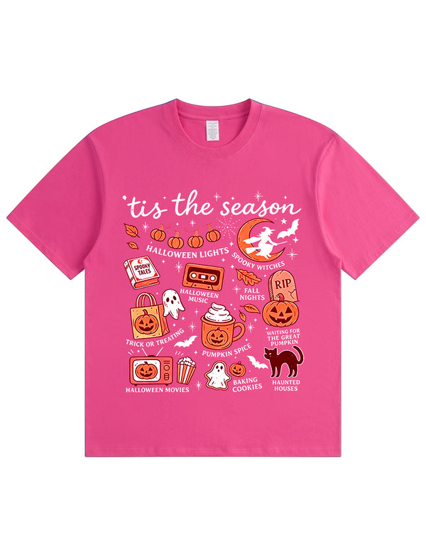 Tis The Season Halloween Doodle Graphic Cotton T Shirt