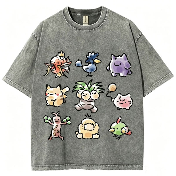 Cute Chibi Pokemon Unisex Vintage Washed Tee