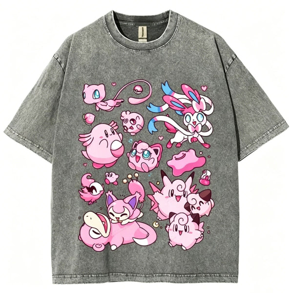 Pink Pokémon Friends Unisex Vintage Washed Tee