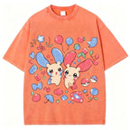 Pok¡§|mon Plusle And Minions Unisex Vintage Washed Tee