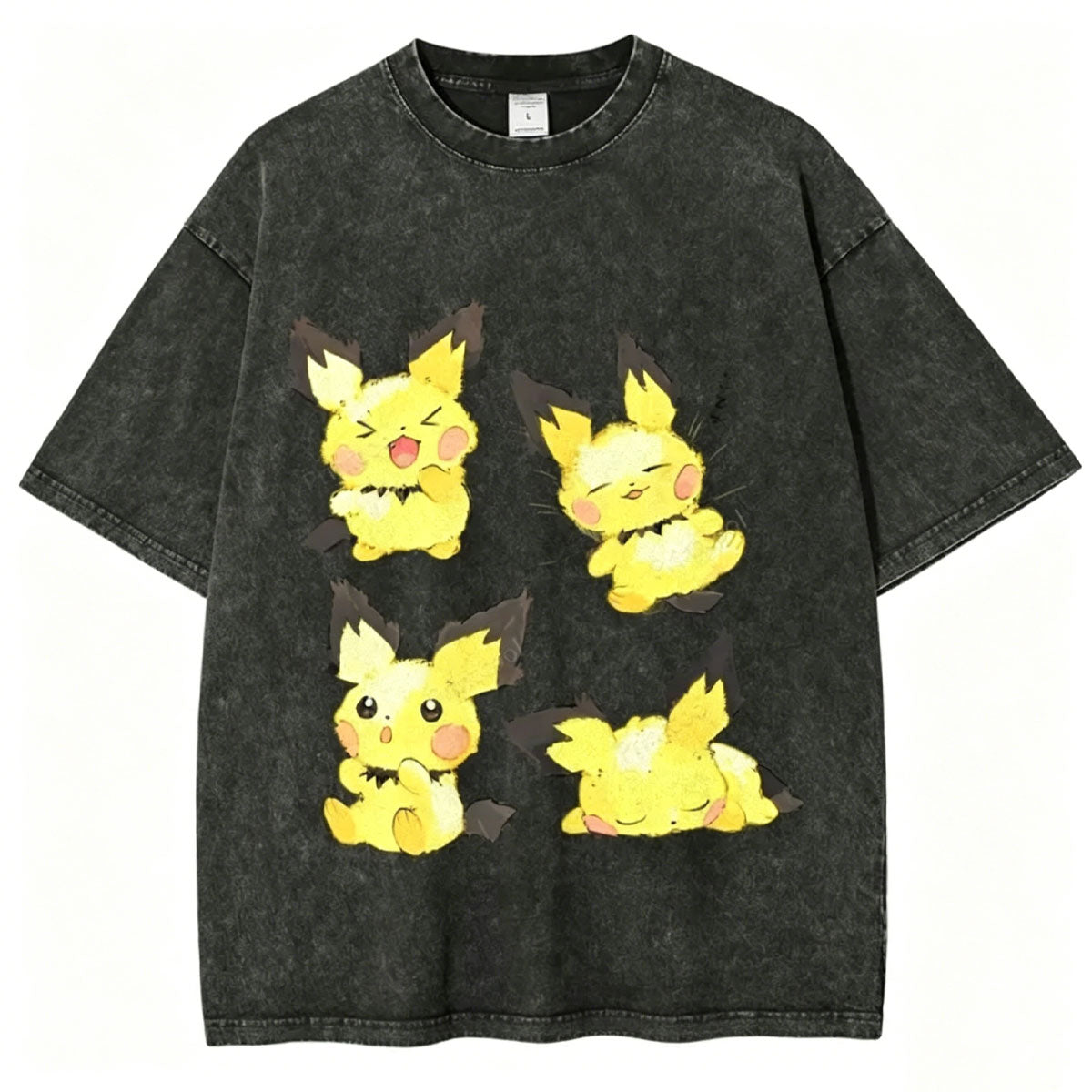 Watercolor Pichu Squad Unisex Vintage Washed Tee