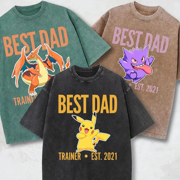 Custom Pokemon Dad Print Tee with Kids Names