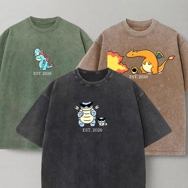 Cute Parent & Kid Pokemon Family Collection Vintage Washed T-Shirt