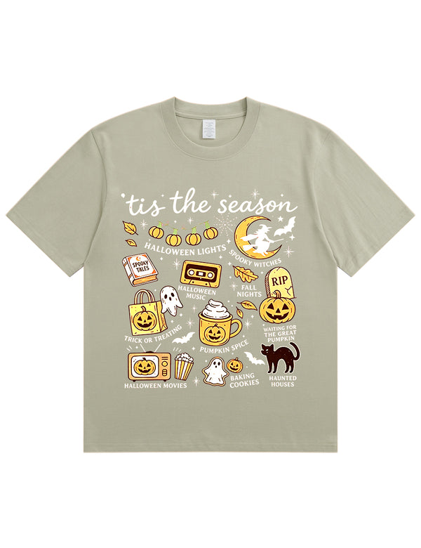 Tis The Season Halloween Doodle Graphic Cotton T Shirt