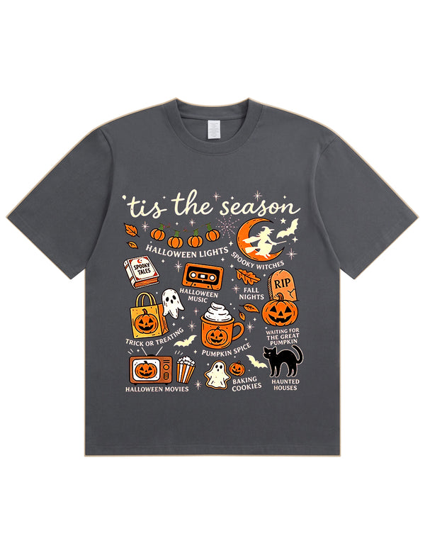 Tis The Season Halloween Doodle Graphic Cotton T Shirt