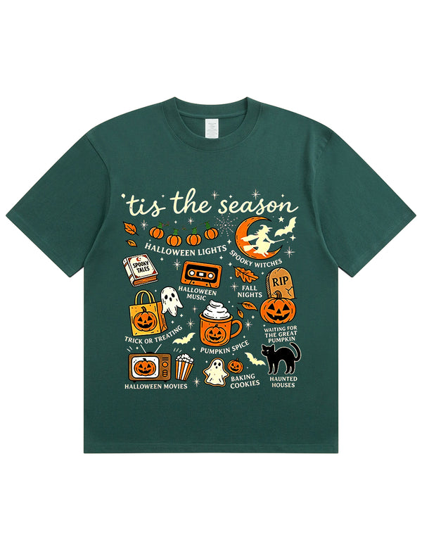 Tis The Season Halloween Doodle Graphic Cotton T Shirt