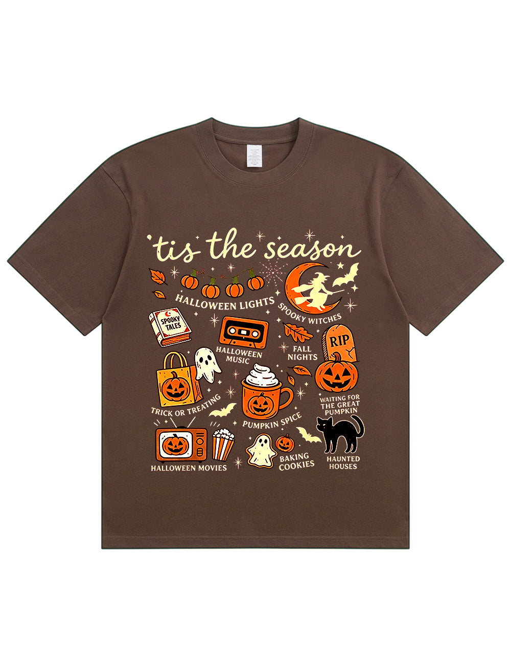 Tis The Season Halloween Doodle Graphic Cotton T Shirt