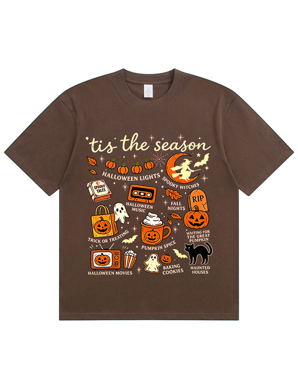 Tis The Season Halloween Doodle Graphic Cotton T Shirt
