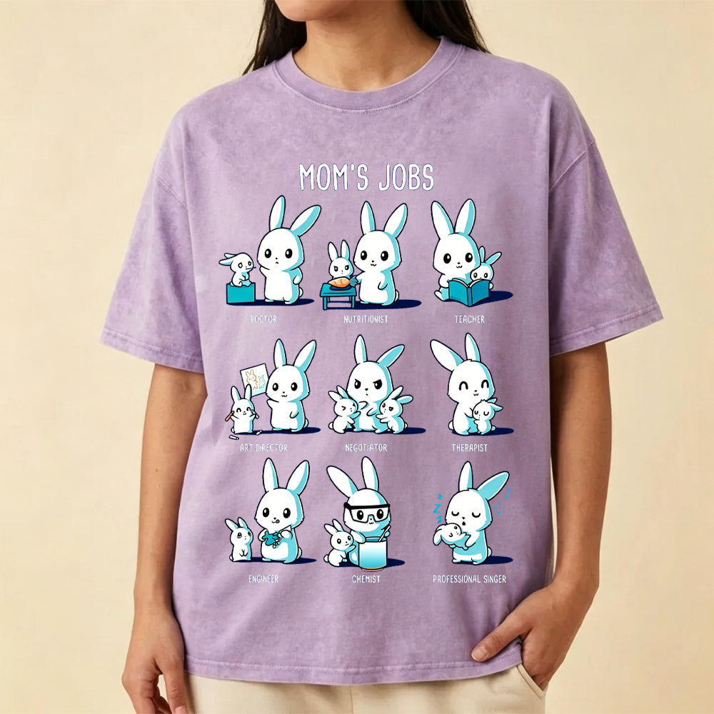 Mom's Jobs Cartoon Bunny Vintage Washed T-Shirt