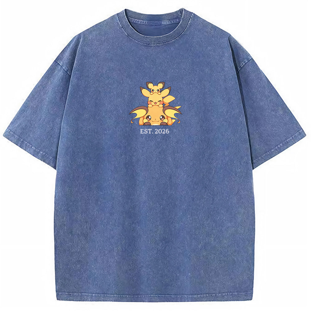 Cute Parent & Kid Pikachu Vintage Washed T-Shirt
