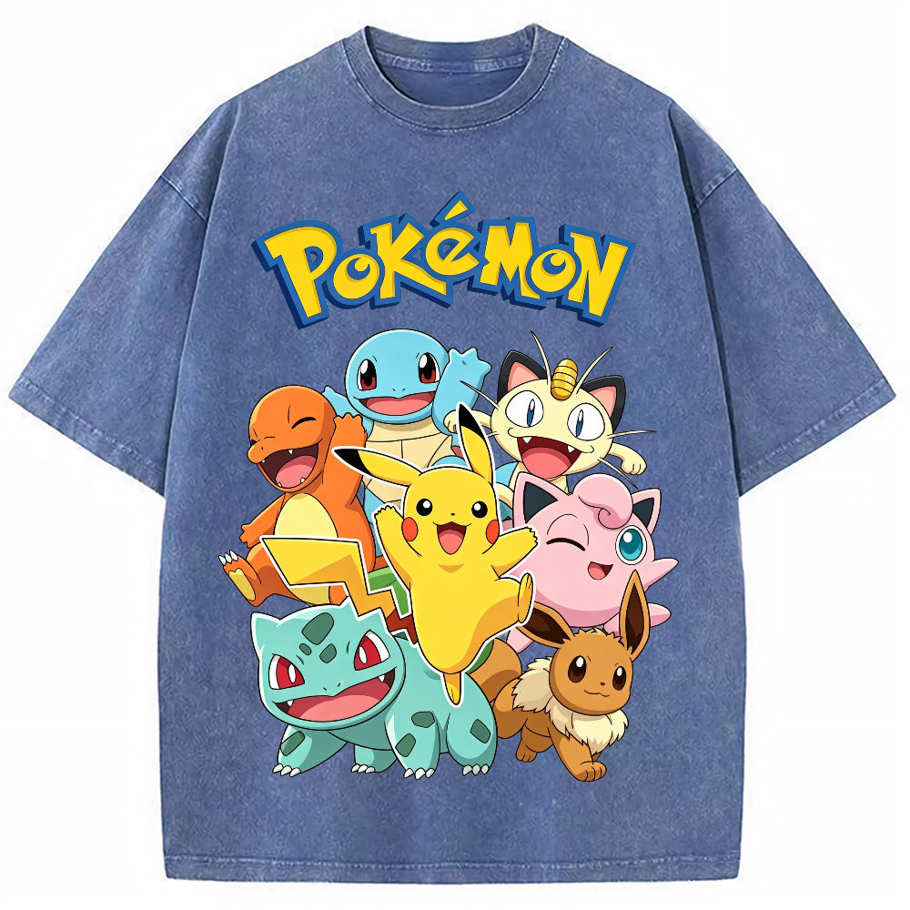 Vintage Washed Black Pokemon Group Graphic Tee | Retro Anime Oversized T-Shirt Secondary image