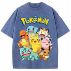 Vintage Black Pokemon Group Graphic Tee | Retro Anime Oversized T-Shirt