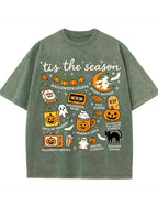 Tis The Season Halloween Doodle Graphic Vintage Washed Cotton T Shirt