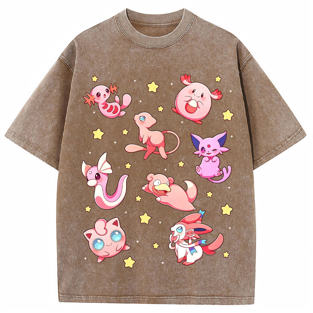 Pink Star Fairy Pokemon Group Cartoon Tee | Pokemon Anime