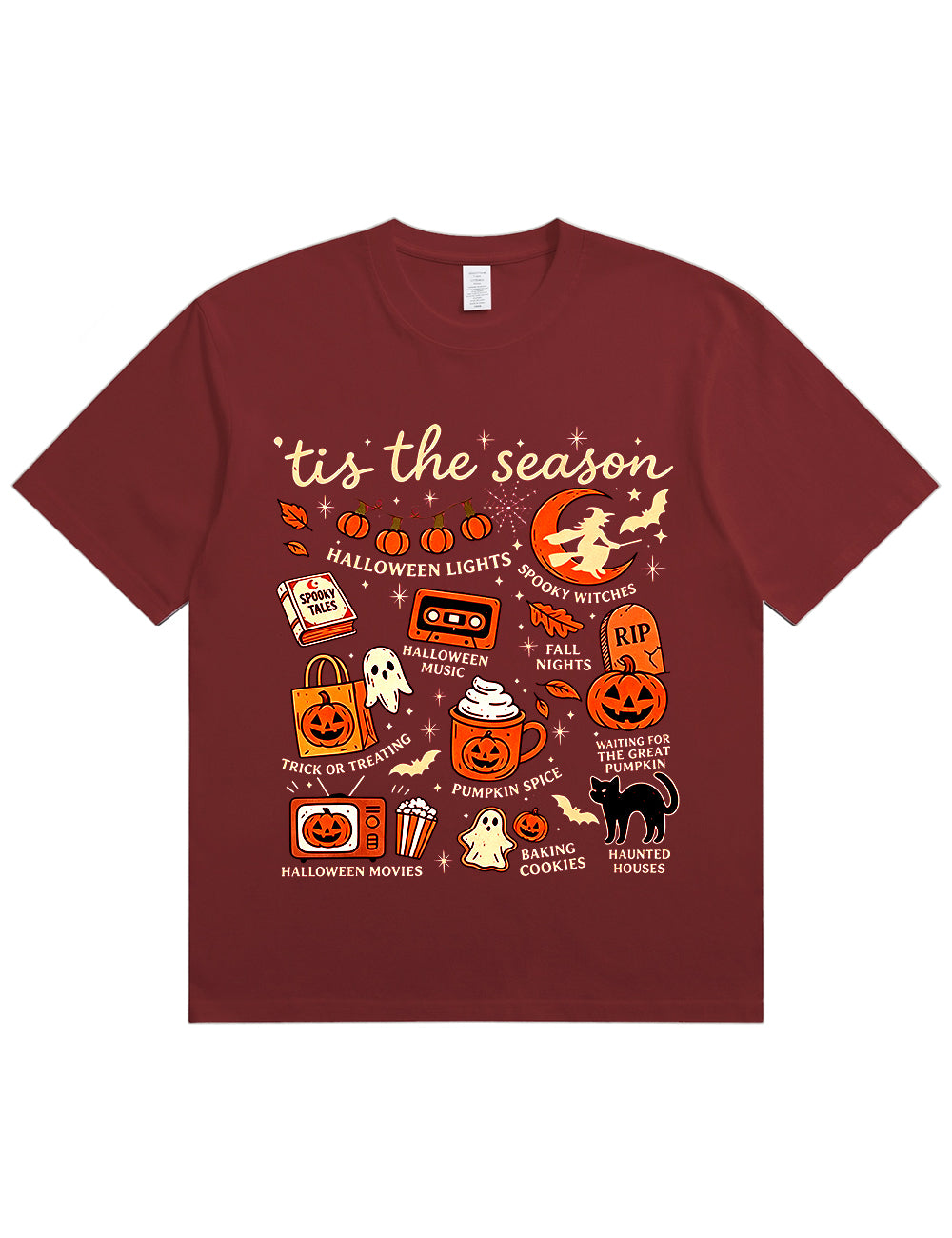 Tis The Season Halloween Doodle Graphic Cotton T Shirt