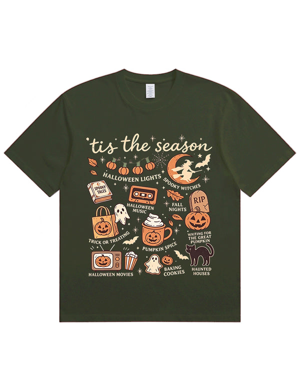 Tis The Season Halloween Doodle Graphic Cotton T Shirt