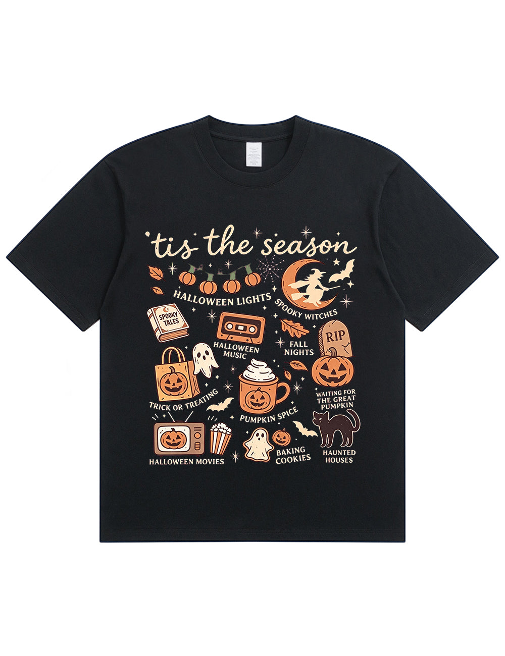 Tis The Season Halloween Doodle Graphic Cotton T Shirt