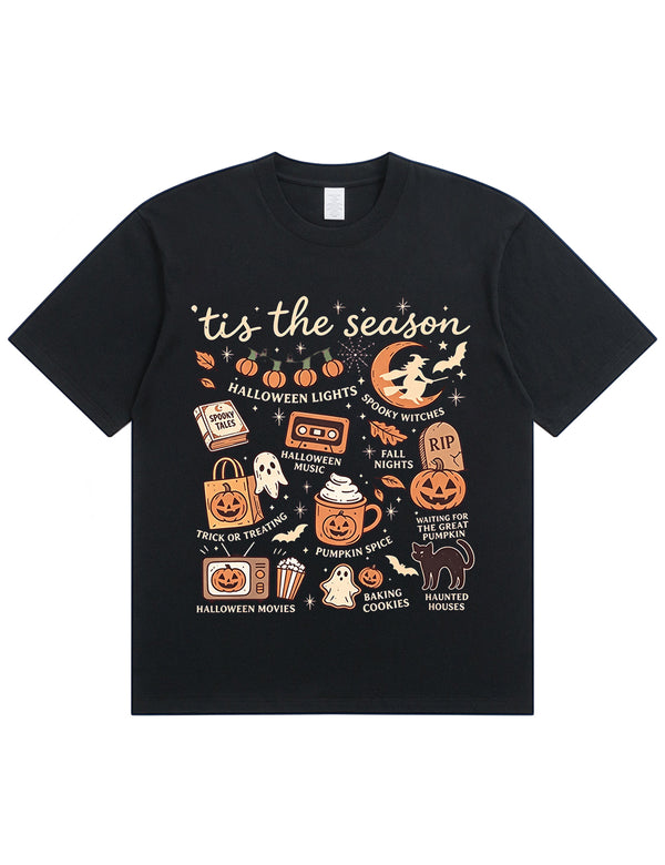 Tis The Season Halloween Doodle Graphic Cotton T Shirt