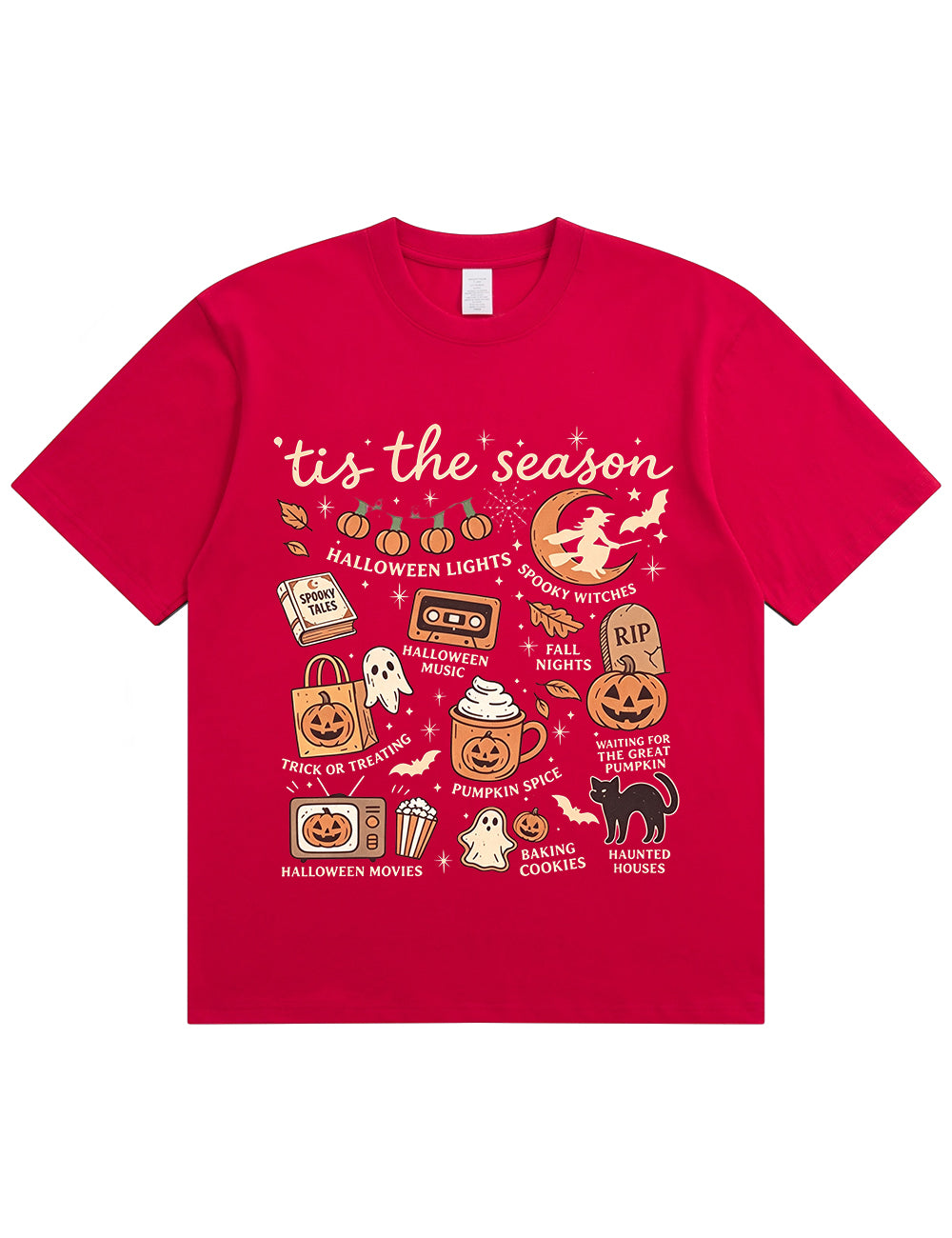 Tis The Season Halloween Doodle Graphic Cotton T Shirt