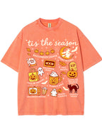Tis The Season Halloween Doodle Graphic Vintage Washed Cotton T Shirt