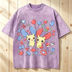 Pok¡§|mon Plusle And Minions Unisex Vintage Washed Tee