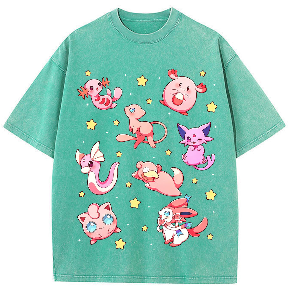 Pink Star Fairy Pokemon Group Cartoon Tee | Pokemon Anime