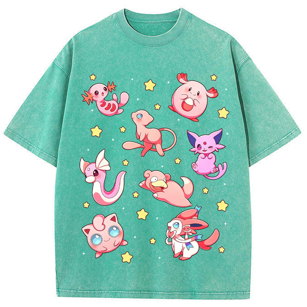 Pink Star Fairy Pokemon Group Cartoon Tee | Pokemon Anime