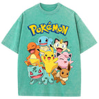 Vintage Black Pokemon Group Graphic Tee | Retro Anime Oversized T-Shirt