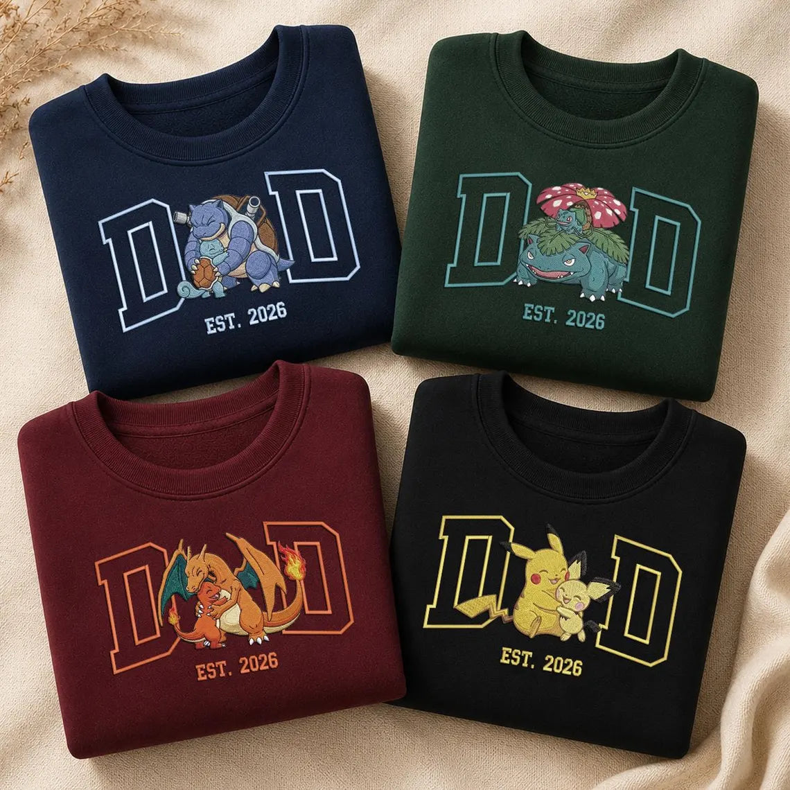 Custom PokeDad Embroidered Sweatshirt, Personalized Anime Father's Day Gift Main image