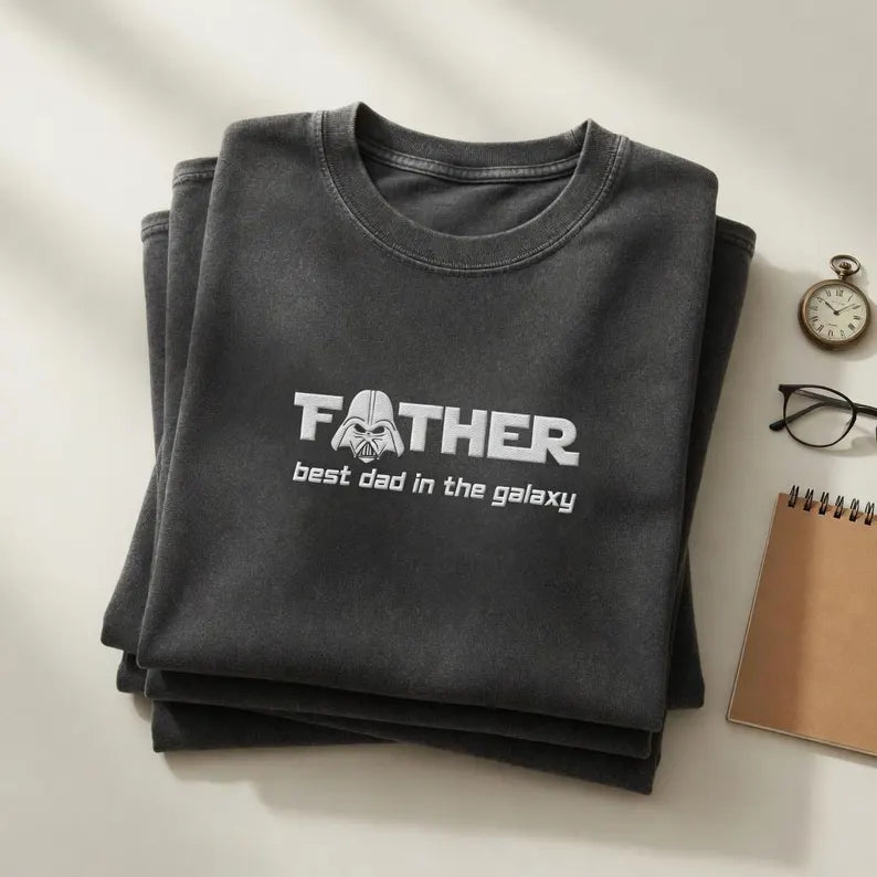 Space Dad Embroidered Washed T-Shirt, Best Dad in the Galaxy Tee Secondary image
