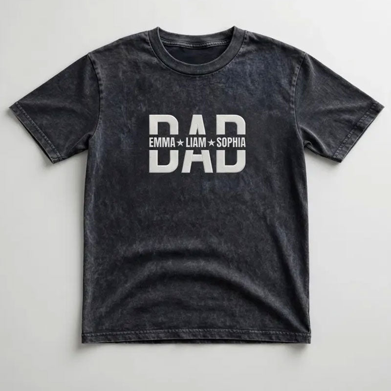 Custom Embroidered Dad Washed T-Shirt With Kids Names Main image