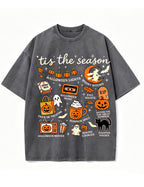 Tis The Season Halloween Doodle Graphic Vintage Washed Cotton T Shirt