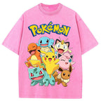 Vintage Black Pokemon Group Graphic Tee | Retro Anime Oversized T-Shirt