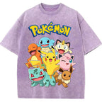 Vintage Black Pokemon Group Graphic Tee | Retro Anime Oversized T-Shirt