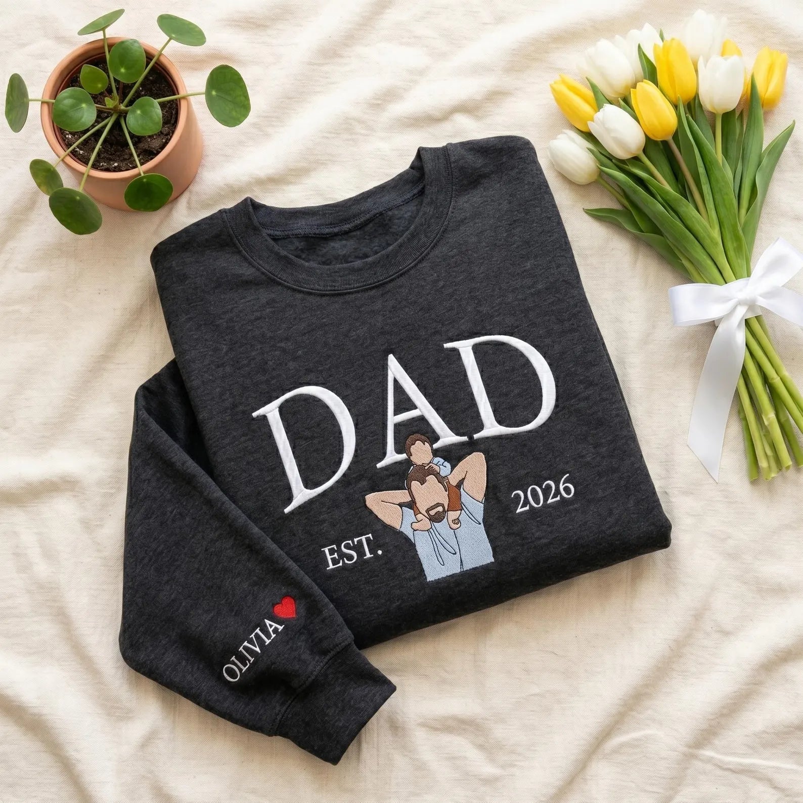 Custom Dad Embroidered Sweatshirt With Photo Portrait Secondary image