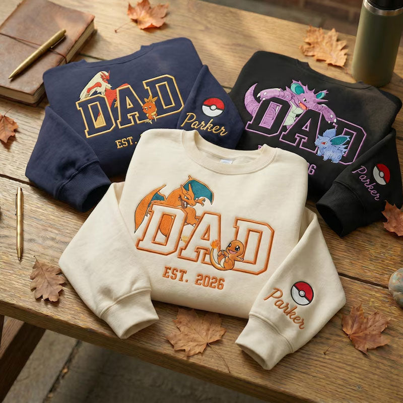 Custom Embroidered Anime Sweatshirt, Personalized PokaDad Character Hoodie Main image