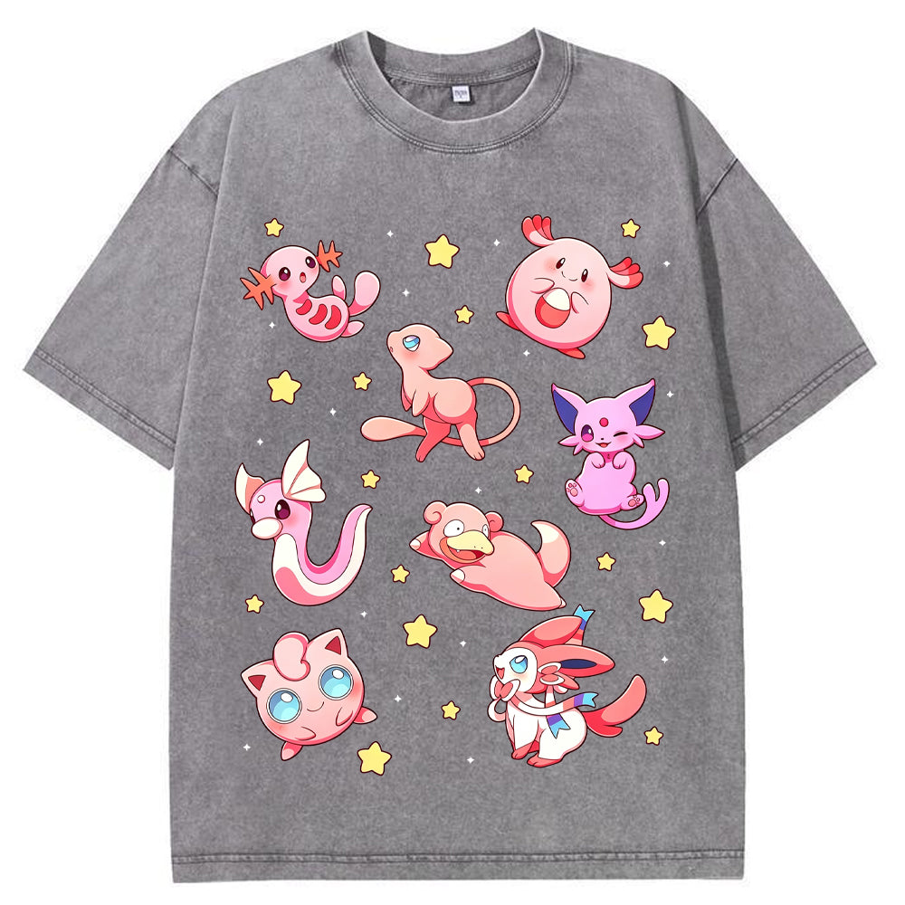 Pink Star Fairy Pokemon Group Cartoon Tee | Pokemon Anime
