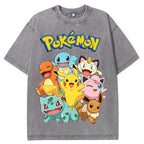 Vintage Black Pokemon Group Graphic Tee | Retro Anime Oversized T-Shirt