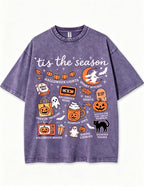 Tis The Season Halloween Doodle Graphic Vintage Washed Cotton T Shirt